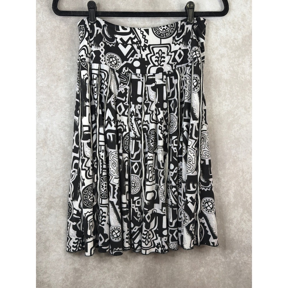 Lapis Black White Abstract Print Pleated Circle Skirt Boho Chic Size Small